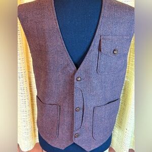 Vintage Mens Wool Blend Gray Tweed Vest Small